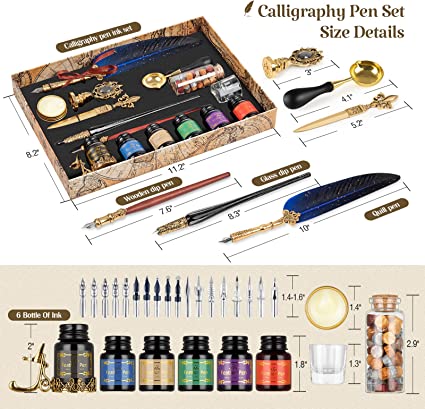 Hethrone Feather Pen Glass Pen Fountain Pen Calligraphy Pen Set with Ink Unique Gift For Calligraphy