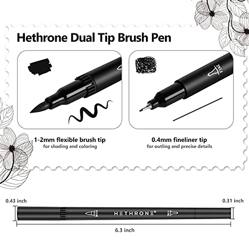 Hethrone Black Dual Tip Pens Set of 12 Black