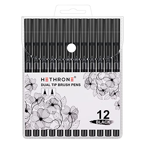 Hethrone Black Dual Tip Pens Set of 12 Black