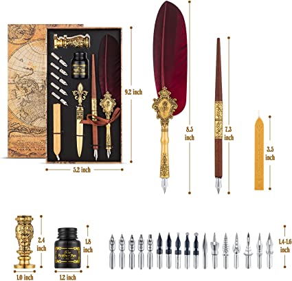 Hethrone Feather Pen Fountain Dip Pen and Ink Set Gift Calligraphy Pen Set For Beginners Writing Quill Pen