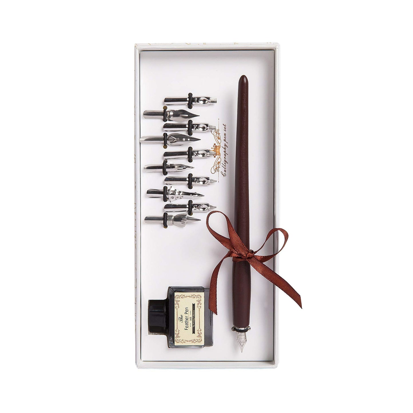 Hethrone Wooden Dip Pen Calligraphy Set For Beginners With 11 Nibs & Black Ink 