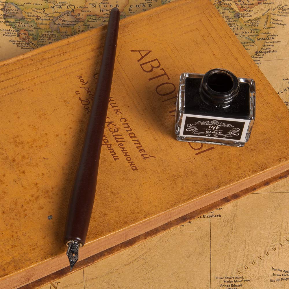 Hethrone Wooden Dip Pen Calligraphy Set For Beginners With 11 Nibs & Black Ink