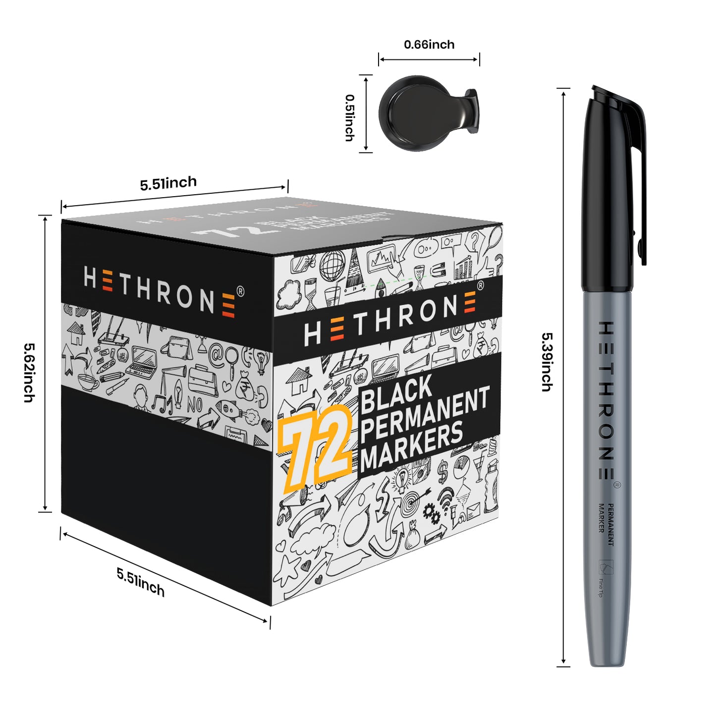 Hethrone 72 Pack Black Permanent Markers