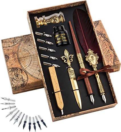 Hethrone Feather Pen Fountain Dip Pen and Ink Set Gift Calligraphy Pen Set For Beginners Writing Quill Pen