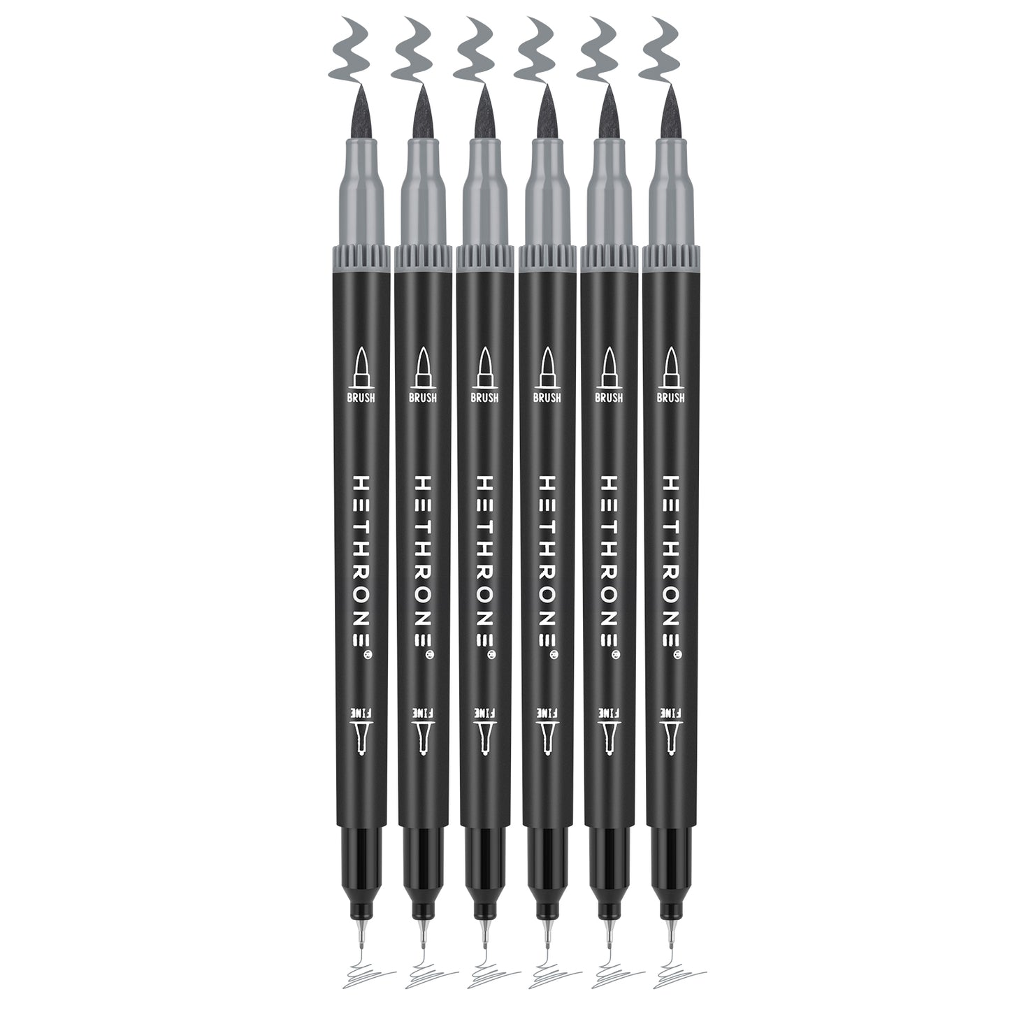 Hethrone Dual Tip Brush Pens Fine Tip Markers for Calligraphy Painting Drawing 6 Count