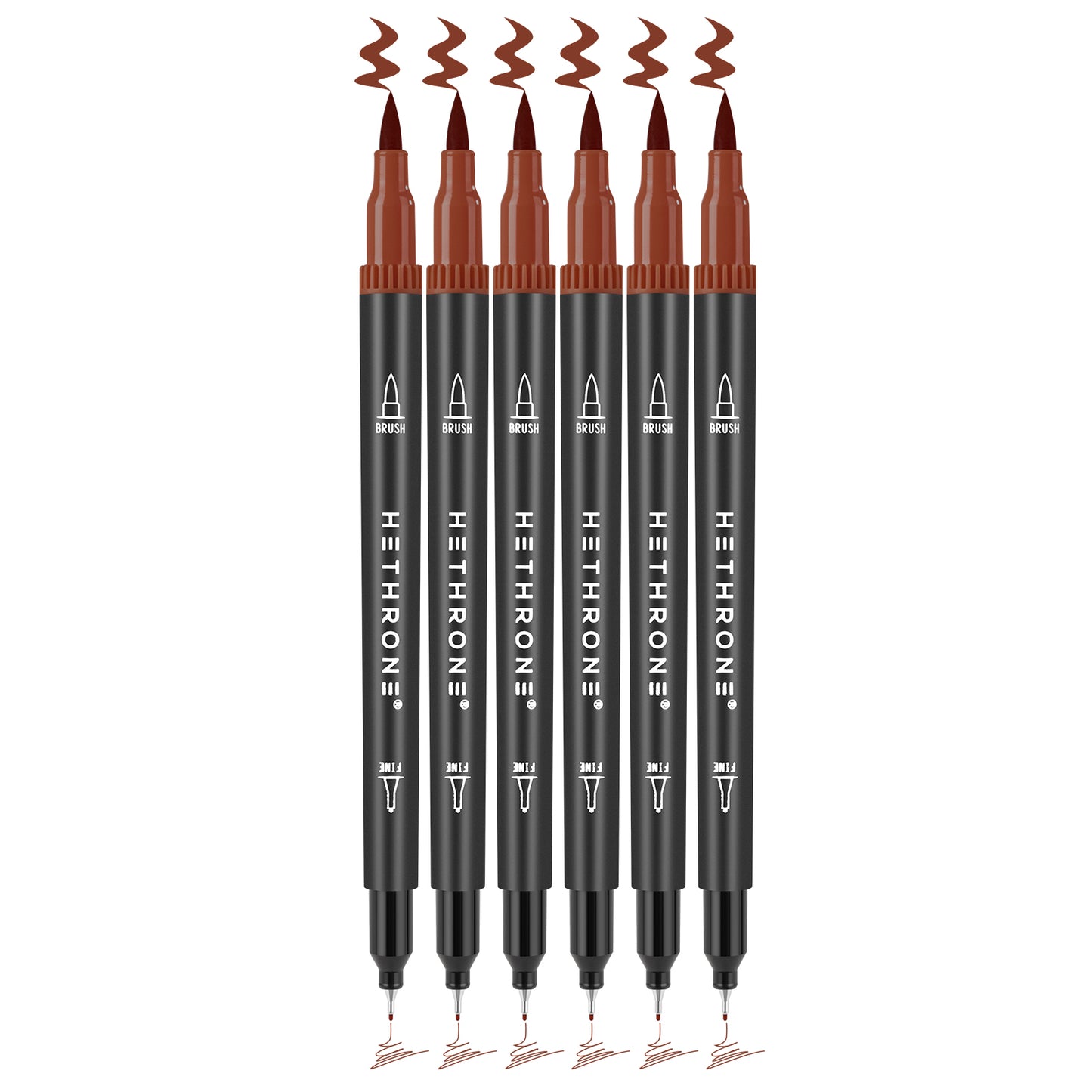 Hethrone Dual Tip Brush Pens Fine Tip Markers for Calligraphy Painting Drawing 6 Count