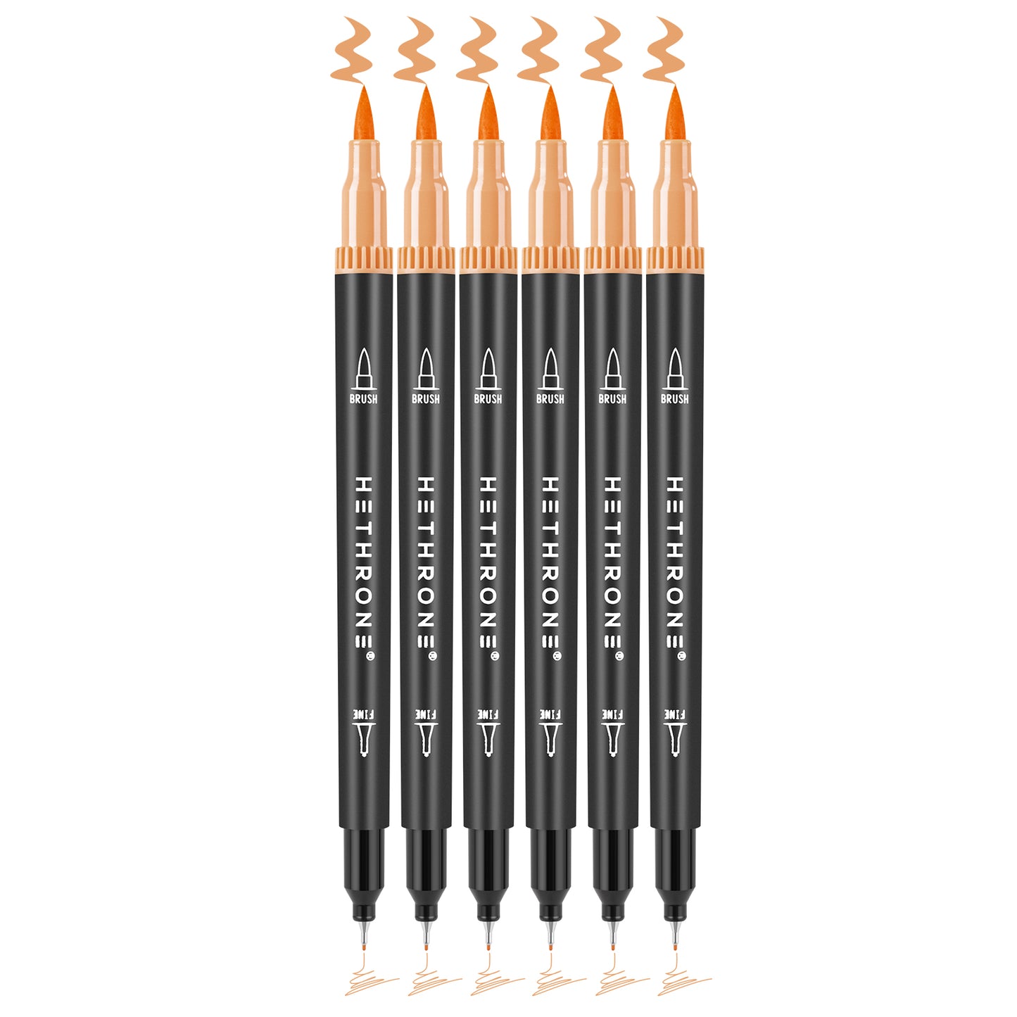 Hethrone Dual Tip Brush Pens Fine Tip Markers for Calligraphy Painting Drawing 6 Count