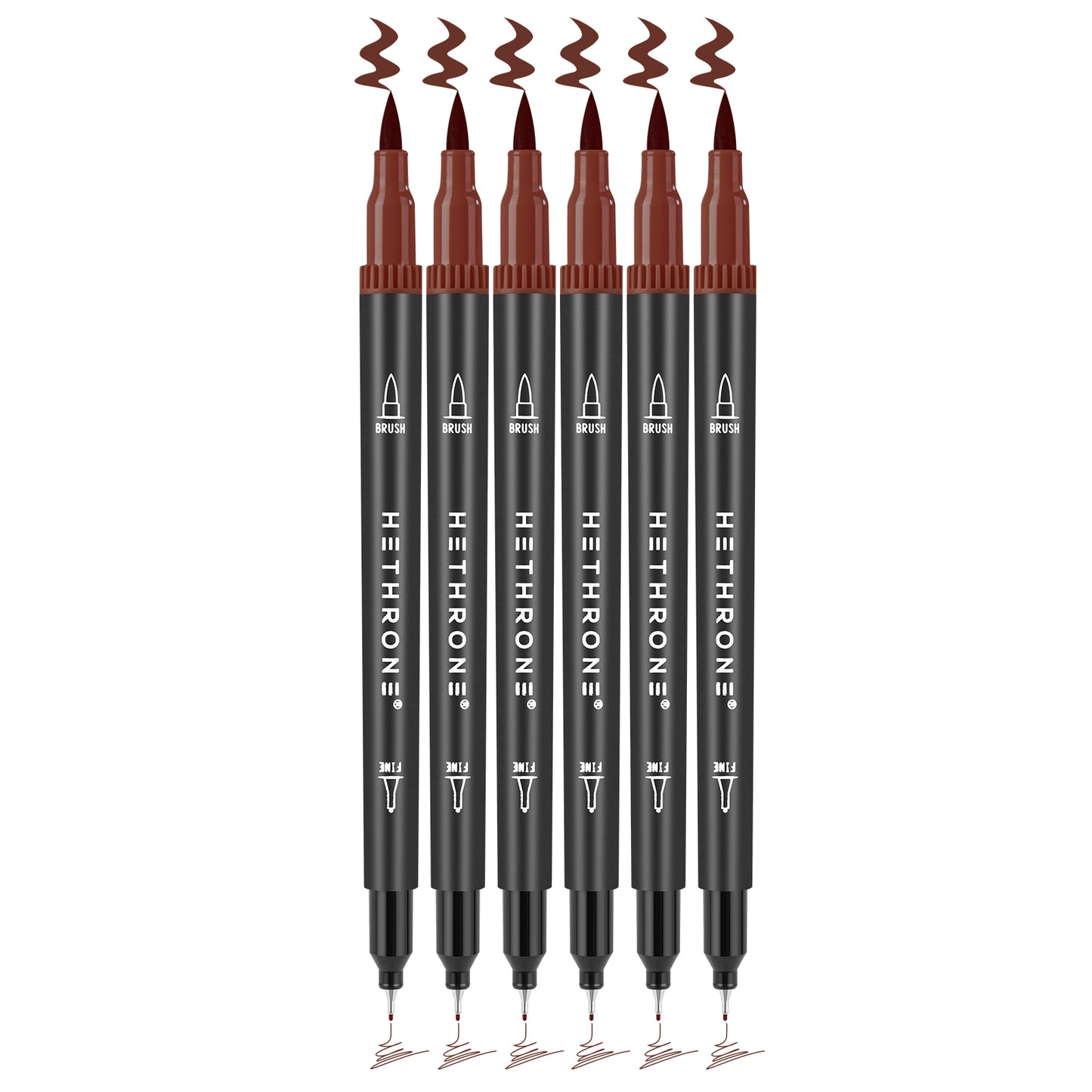 Hethrone Dual Tip Brush Pens Fine Tip Markers for Calligraphy Painting Drawing 6 Count