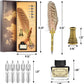 Hethrone Quill Pen Ink Set - Calligraphy Pen Ink Set Includes Feather Pen with Ink, Pen Holder and 5 Replacement Nibs Holiday Ideal Gifts (Brown)