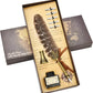Hethrone Feather Pen and Ink Set - Calligraphy Quill Pen Set Includes Dip Pen, 5 Replacement Nibs and Pen Holder for Writing Lovers (Brown)