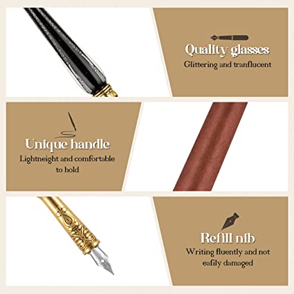 Hethrone Feather Pen Glass Pen Fountain Pen Calligraphy Pen Set with Ink Unique Gift For Calligraphy