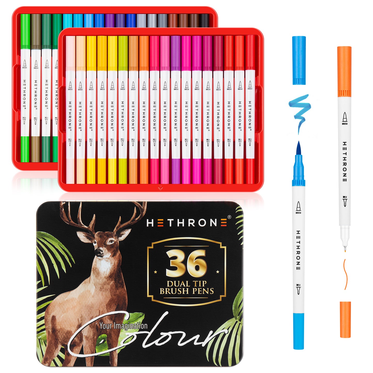Hethrone 36 Colors Dual Tip Brush Pens