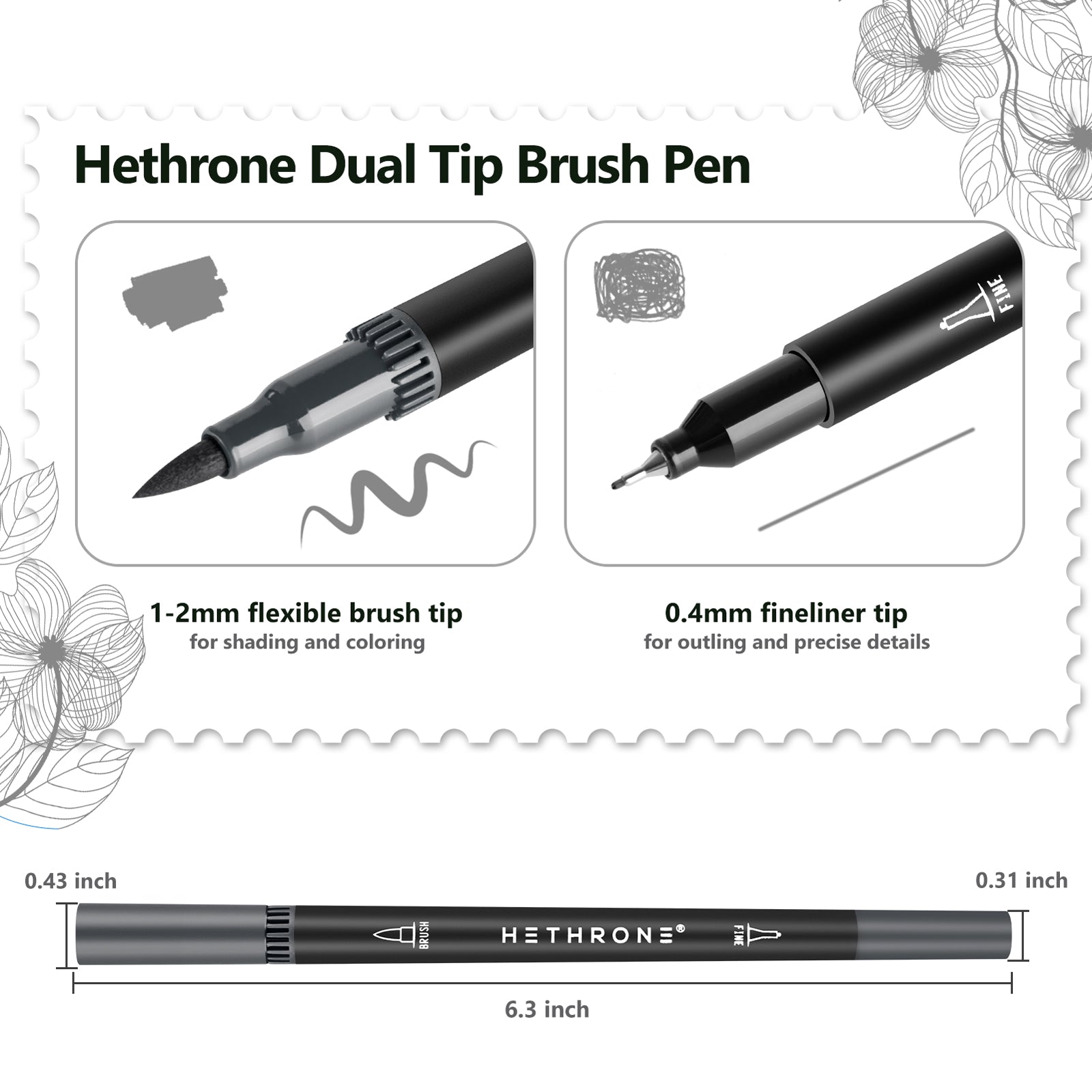 Hethrone Dual Tip Brush Pens Fine Tip Markers for Calligraphy Painting  Drawing 6 Count