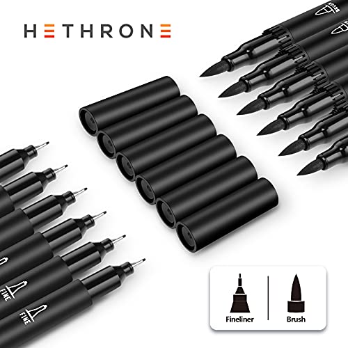 Hethrone Black Dual Tip Pens Set of 12 Black