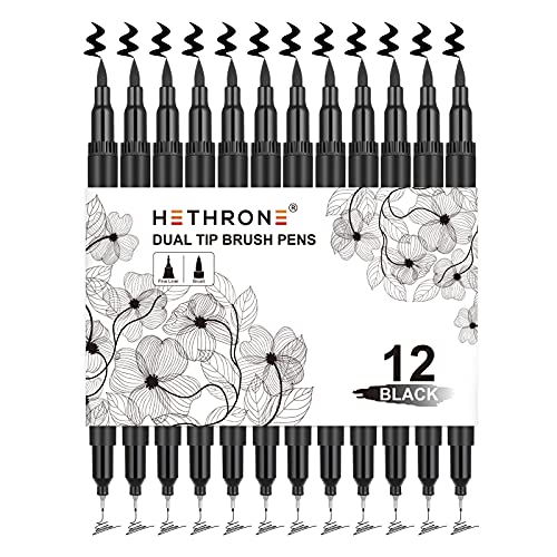 Hethrone Black Dual Tip Pens Set of 12 Black