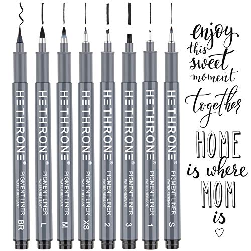 Hethrone Calligraphy Pens Hand Lettering Pens 8 Size Black Calligraphy Set For Beginners