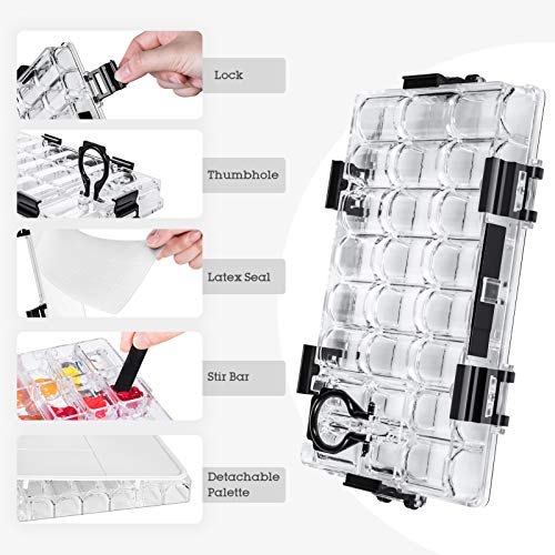 Hethrone Paint Pallet Tray 24-Well Airtight Paint Palette Stay Wet for Watercolors Gouache Acrylic Oil Paint