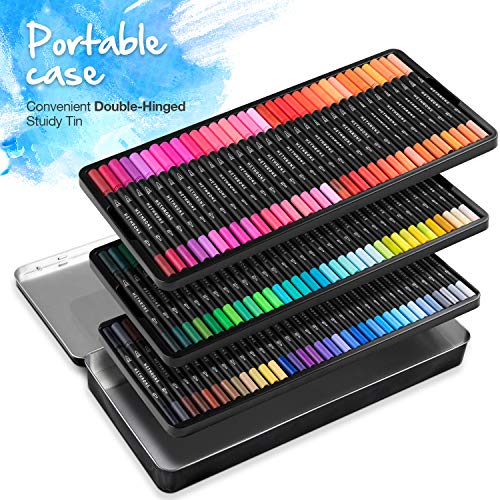 100 Colors Dual Tip Brush Pens Fine Liners Coloring Drawing