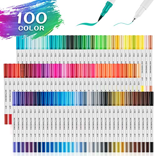 Coloring Marker Pen Set of 100 Dual Brush Tip Marker for Adult