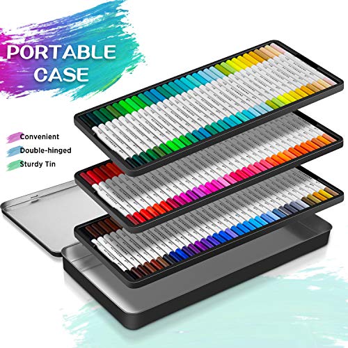 Hethrone Markers for Adult Coloring - 100 Colors Dual Tip Brush Pens Art  Markers Set, Fine Tip Markers for Calligraphy Painting Drawing Lettering  (100