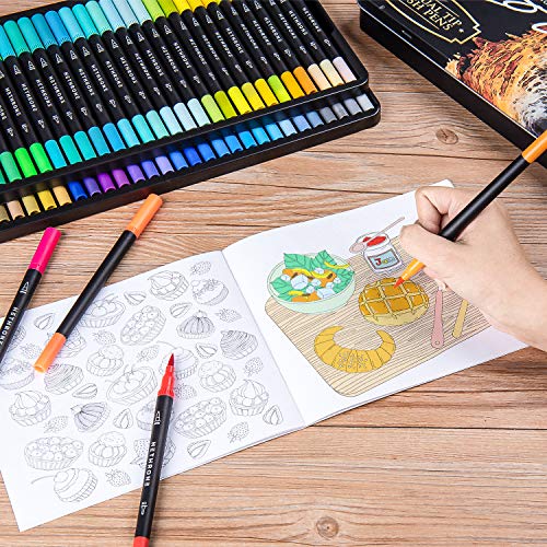 Markers for Adult Coloring Books: 100 Colors Coloring Markers Dual Tips  Fine & Brush Pens Water-Based Art Markers for Kids Adults Drawing Sketching