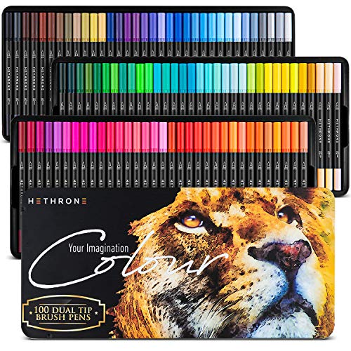 Hethrone Dual Brush Pens Art Pens & Markers Felt Tip Pens (100 Colors)