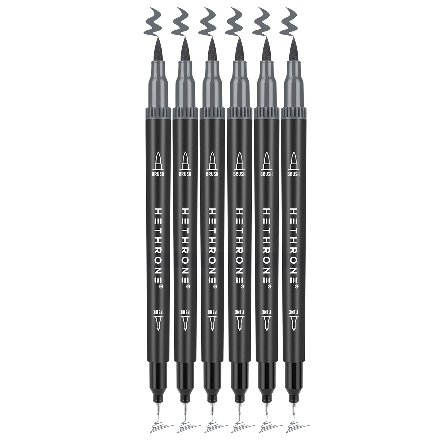 Hethrone Dual Tip Brush Pens Fine Tip Markers for Calligraphy Painting Drawing 6 Count