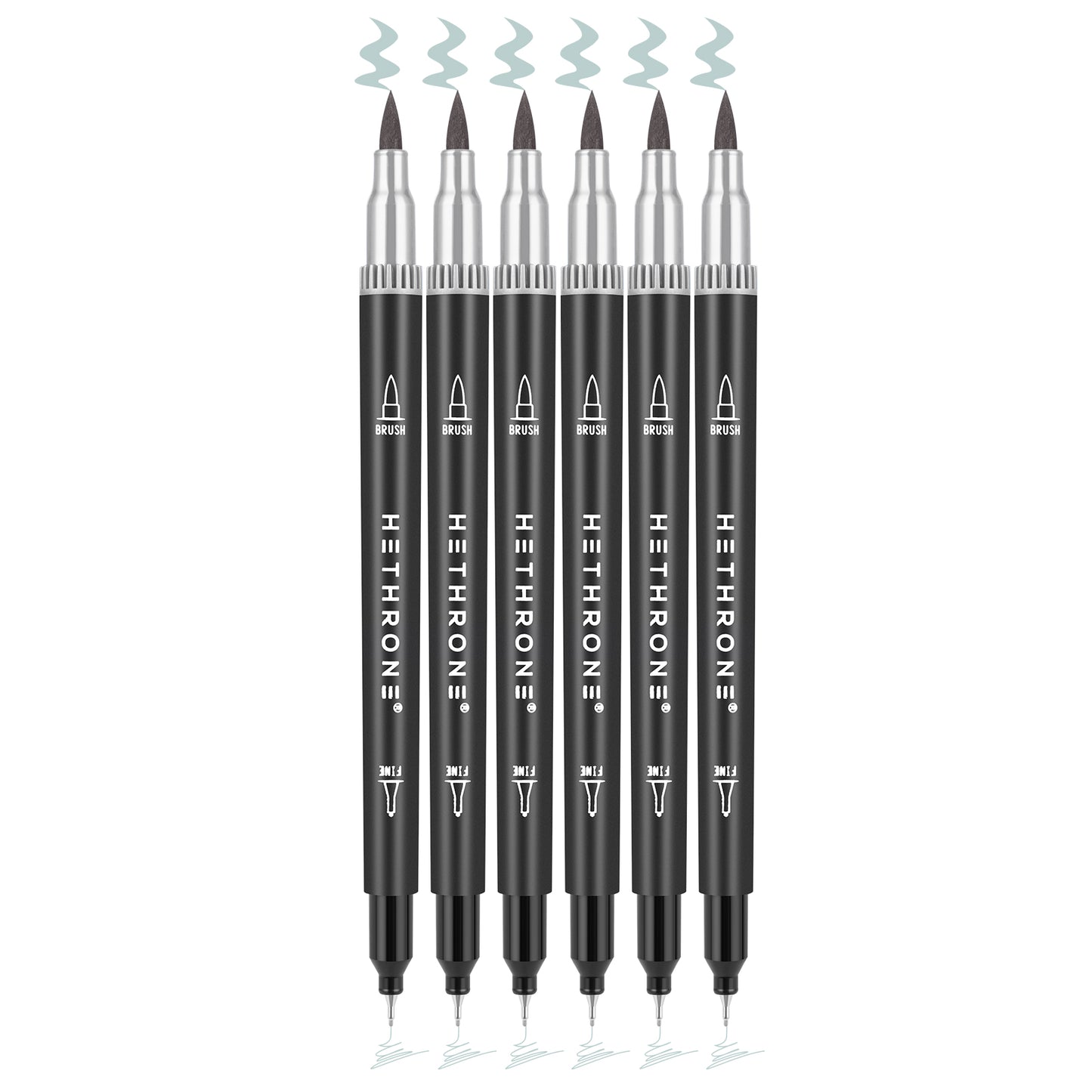 Hethrone Dual Tip Brush Pens Fine Tip Markers for Calligraphy Painting Drawing 6 Count