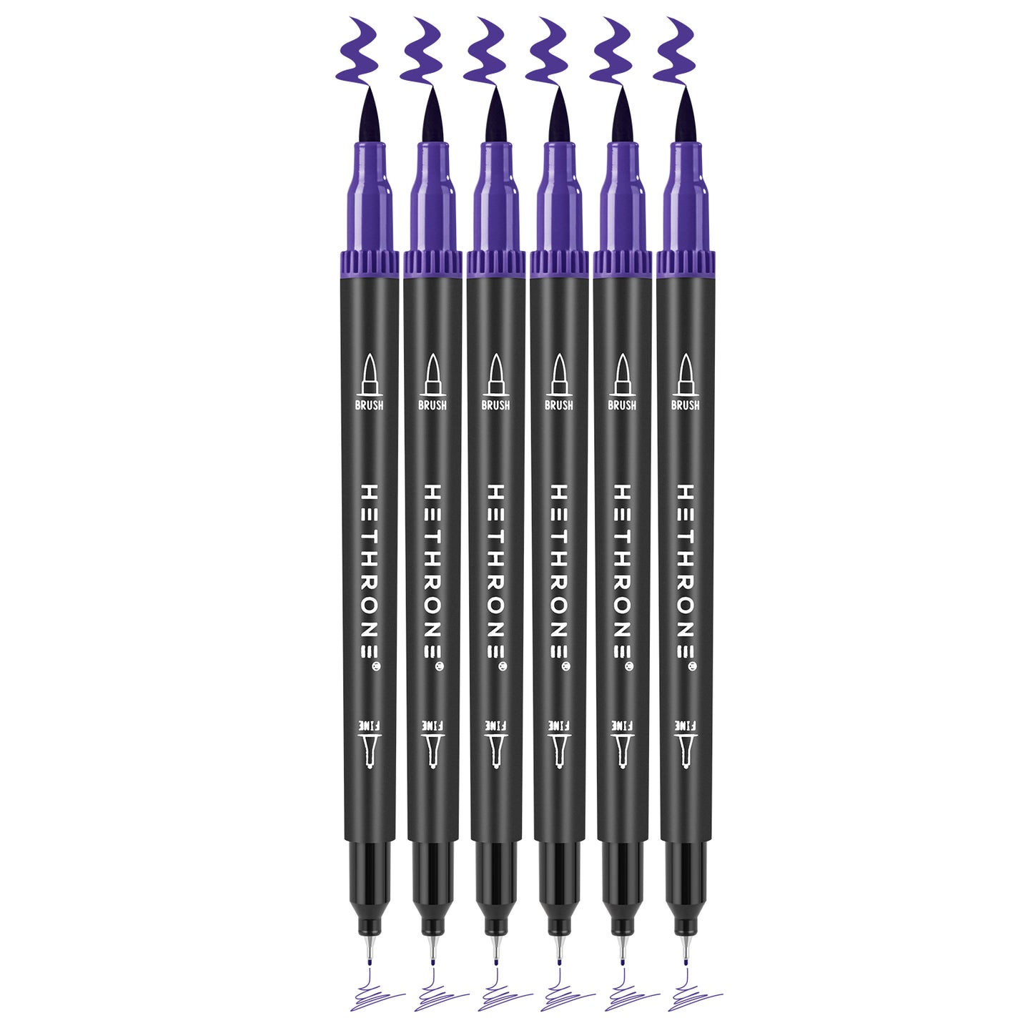 Hethrone Dual Tip Brush Pens Fine Tip Markers for Calligraphy Painting Drawing 6 Count